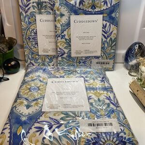 SET 4 Cuddledown Blue Medallion Full Duvet Cover 2 Std Shams 1 Standard Queen PC